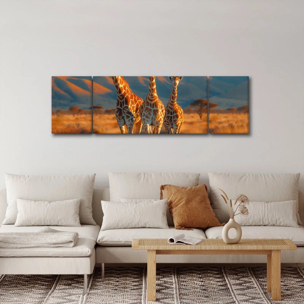 Obraz - Żyrafy na pastwisku (170x50 cm)