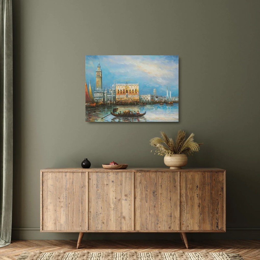 Obraz na szkle - Gondola przejeżdżająca przez Wenecję, obraz olejny (70x50 cm)