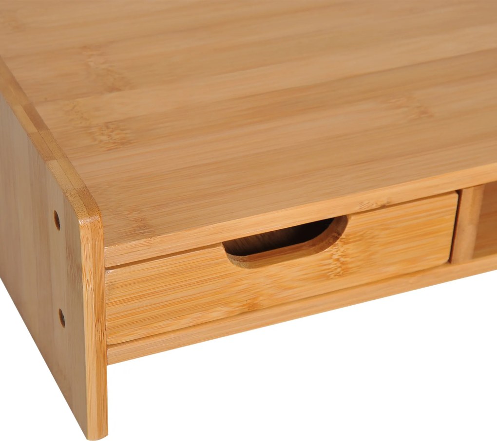 HOMCOM Podstawka Pod Monitor Stojak z Szufladami Drewniane Naturalne L49xB25,5xH11,5cm | Aosom PL