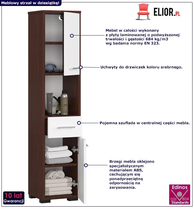 Klasyczny wenge regał łazienkowy + biały C8-B88