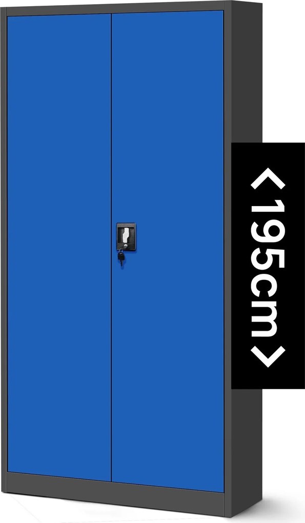 Szafa biurowa na akta wysoka Jan H 90x40x195 cm antracyt/niebieski