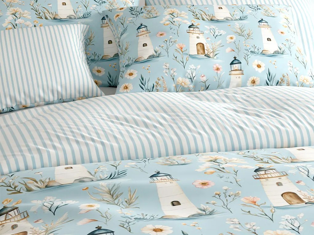 PrzytulneMieszkanie.pl PrzytulneMieszkanie.pl Bawełniana pościel LIGHTHOUSE POLY niebieska Rozmiar pościeli: 70 x 90 cm | 140 x 220 cm