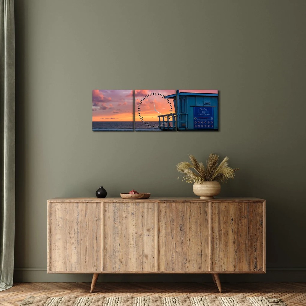 Obraz z plaży Santa Monica (z zegarem) (90x30 cm)