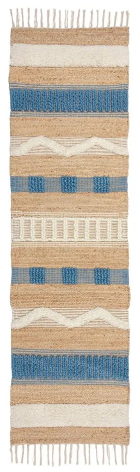 Niebiesko-naturalny chodnik z mieszanki juty tkany ręcznie 60x230 cm Medina Jute – Flair Rugs