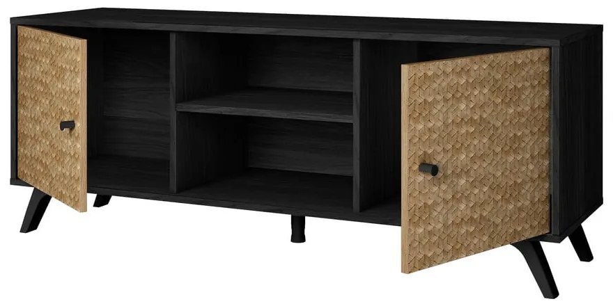 Czarna szafka pod TV w dekorze drewna egzotycznego 136x53 cm Hanoi – Marckeric