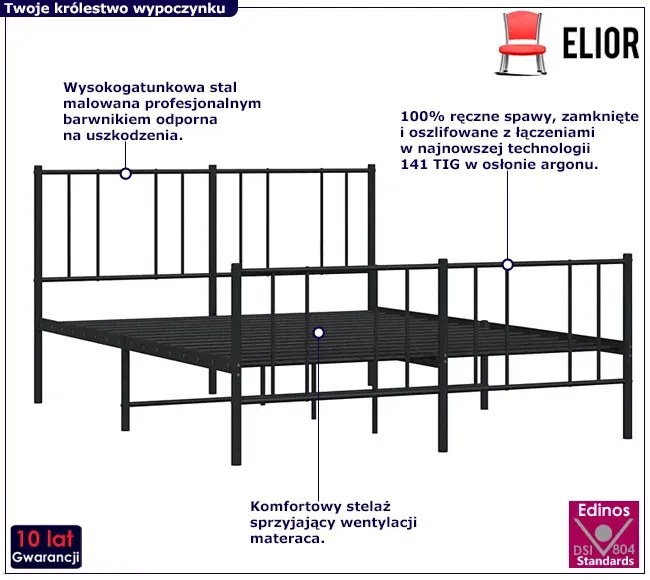 Czarne metalowe łóżko małżeńskie w stylu loft 140x200cm Huzox