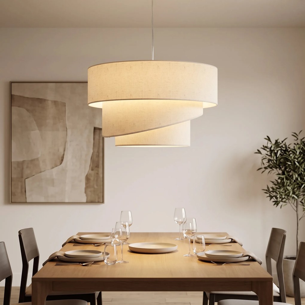 HOMCOM Lampa wisząca z 3 kloszami w wyglądzie lnu, nowoczesna lampa sufitowa z regulacją wysokości, beżowa, żarówki nie są dołączone | Aosom PL
