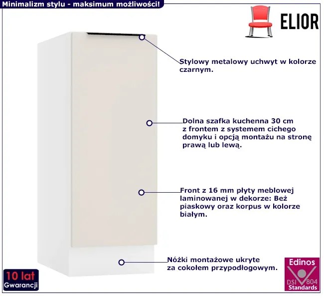 Dolna szafka kuchenna 30 cm beż piaskowy - Skania 5X