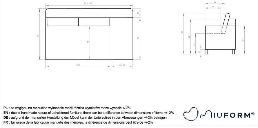 Beżowy sztruksowy szezlong (prawostronny) Chic Charlotte – Miuform