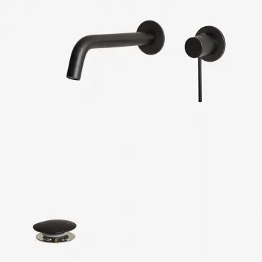 Zestaw Baterii Umywalkowej Orveta Z Mosiądzu I Zawór Odpływowy Click-clack Ze Stali Nierdzewnej I Mosiądzu Czarny Matowy & Zawór Z Przelewem - Sklum