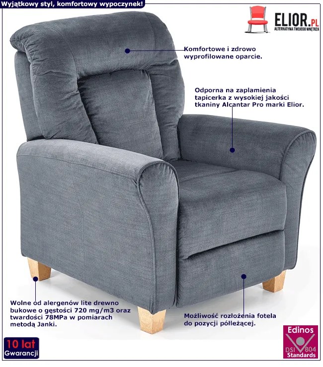 Popielaty fotel dla seniora H7-S61