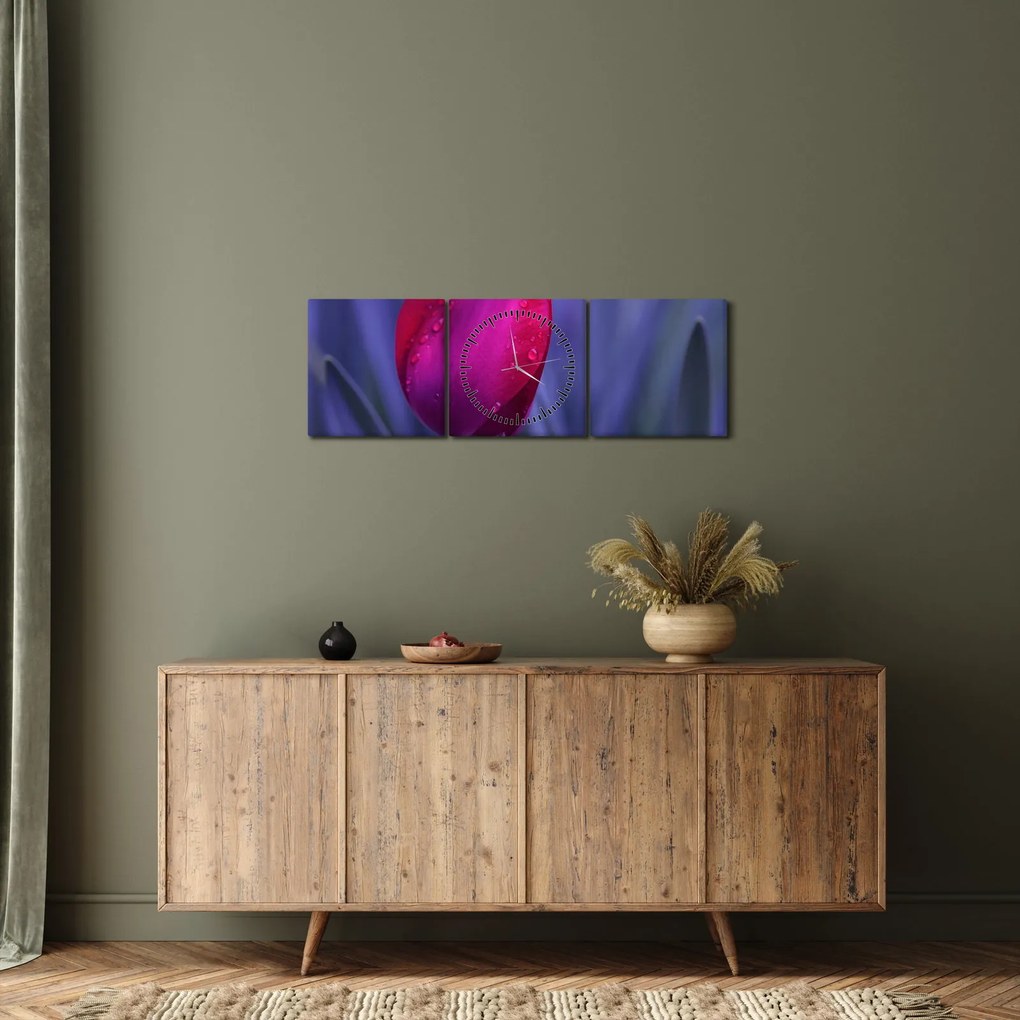 Obraz pąka tulipana (z zegarem) (90x30 cm)