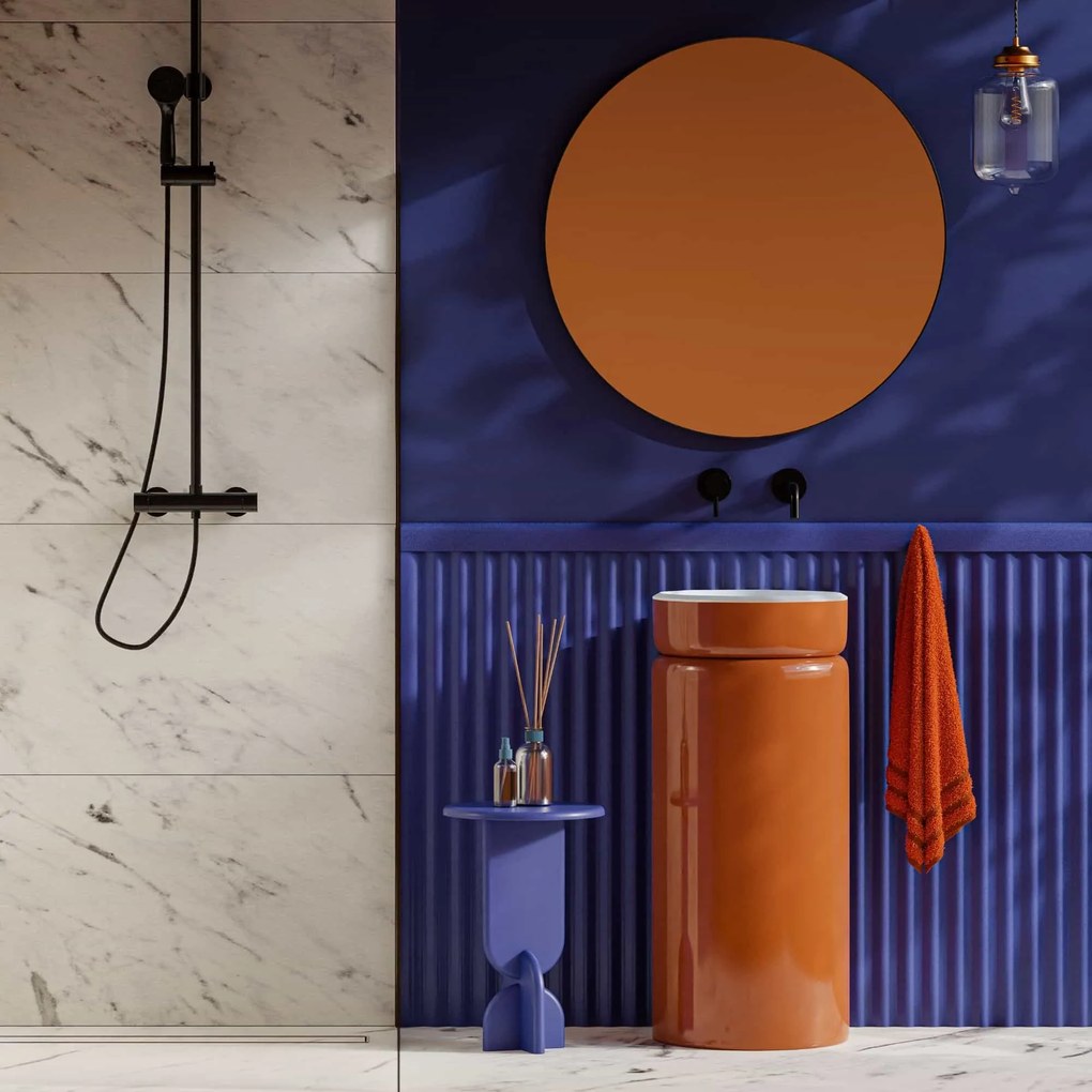 Umywalka wolnostojąca okrągła pomarańczowa RONA Nude Glow 85 x 40 cm : Podłączenie syfonu - Do ściany