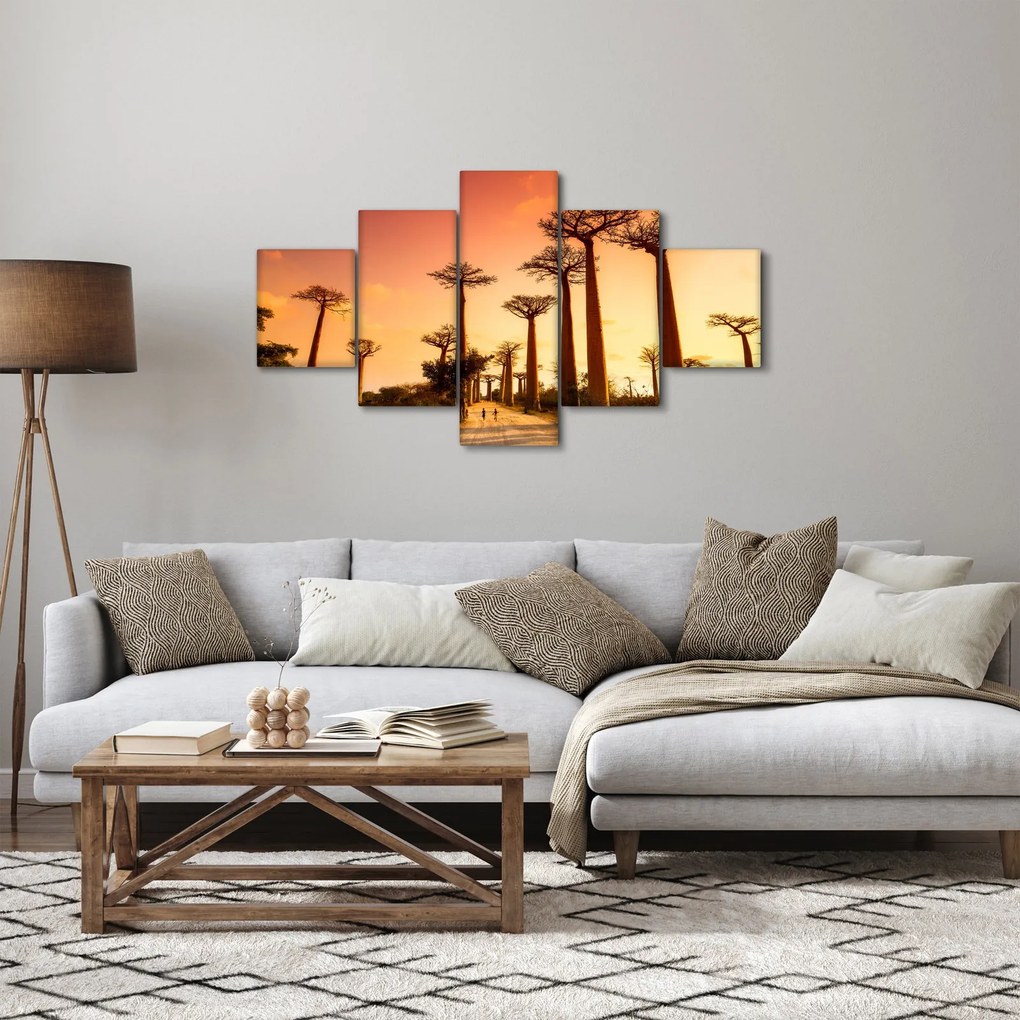 Obraz - Zachód słońca w Baobab Alley (125x70 cm)