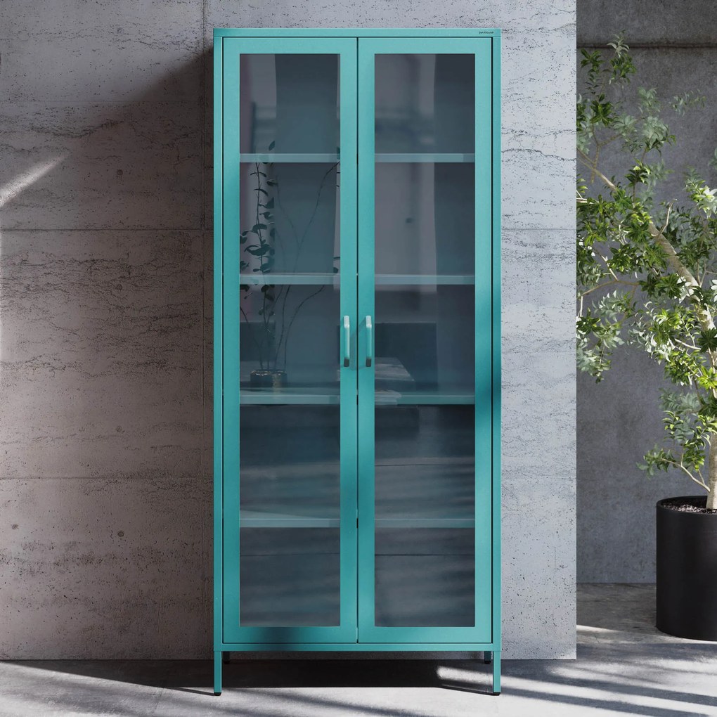 Witryna szklana do salonu morska / turkusowa Modern ANGELO 800 x 1850 x 450 mm