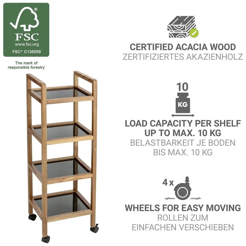 Czarno-naturalny regał łazienkowy z litego drewna akacjowego 35x101,5 cm Fondi – Wenko