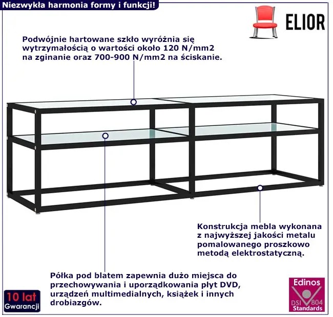 Szafka RTV ze szklanym blatem na wzór białego marmuru B4-C83