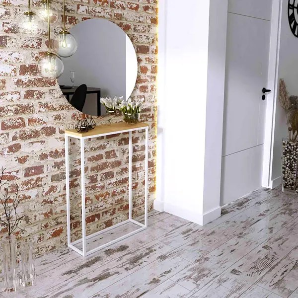 Konsola metalowa w stylu loft biały + dąb lancelot - Carello 8X