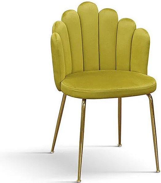 Zestaw 4 krzeseł z tkaniny z efektem aksamitu, żółta ochra, złote nogi - LILLE