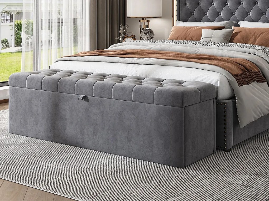 Banc skrzynkowy tapicerowany welurem - Szary