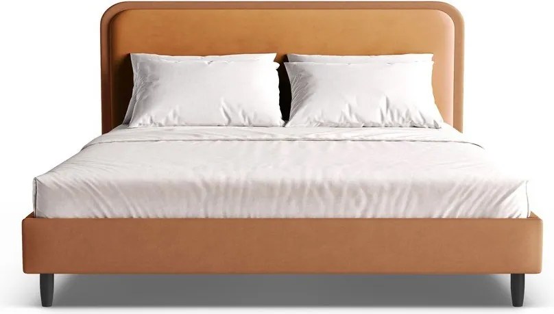 Pomarańczowe tapicerowane łóżko dwuosobowe ze stelażem 160x200 cm Aveline – Micadoni