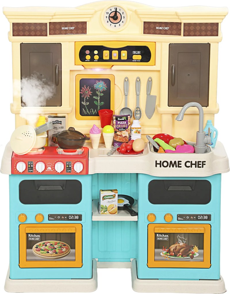 AIYAPLAY Kuchnia do zabawy z płynącą wodą, 85-elementowy zestaw, elektryczny kran, światła, dźwięki, dla dzieci 3–6 lat, tworzywo sztuczne, zielony