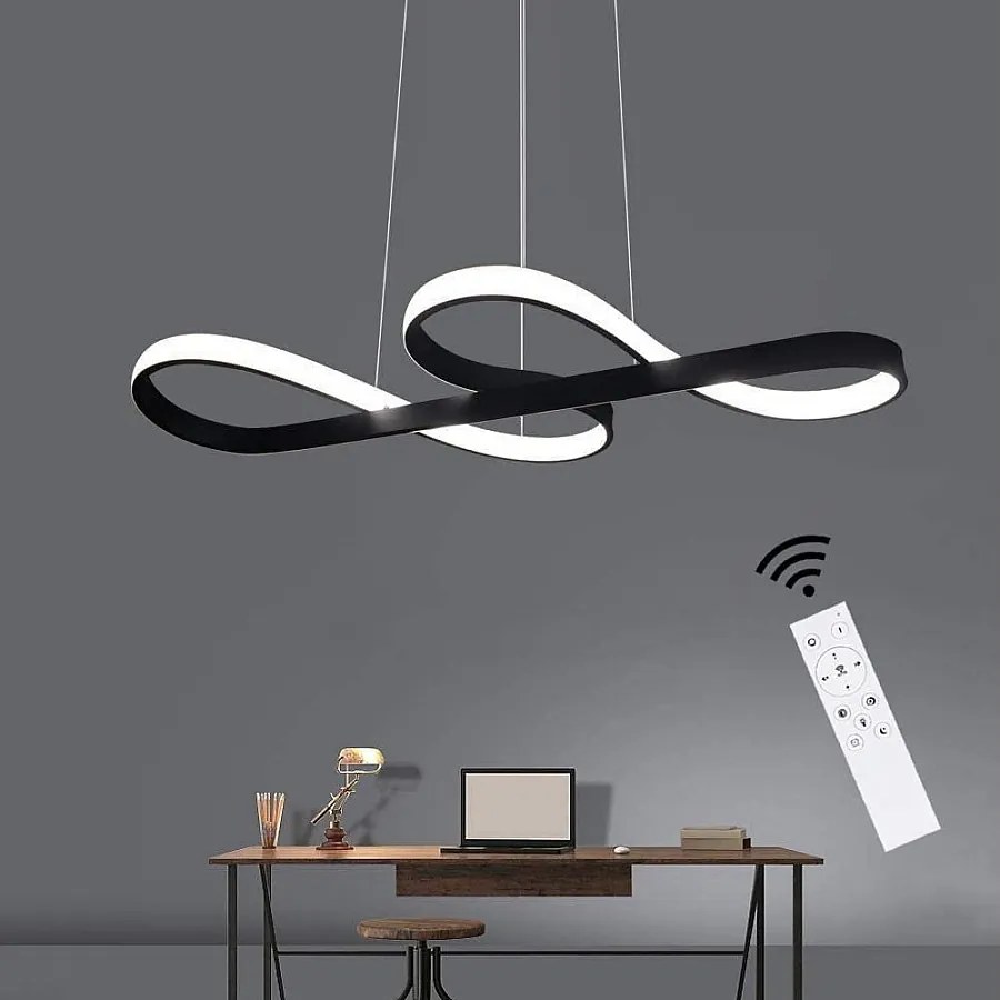 NETTLIFE Lampa wisząca LED Silikonowa Czarna Średnica 75 cm Ściemnialna Z Pilotem Nowoczesny Design Do Gabinetu Salonu Kuchni Biura 47 W