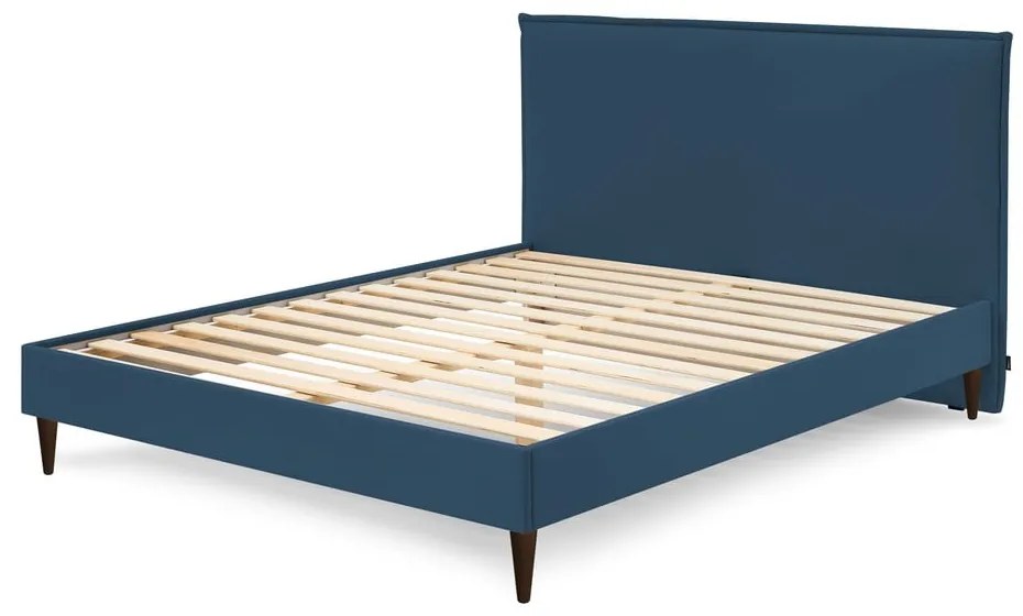 Niebieske tapicerowane łóżko dwuosobowe ze stelażem 180x200 cm Sary – Bobochic Paris