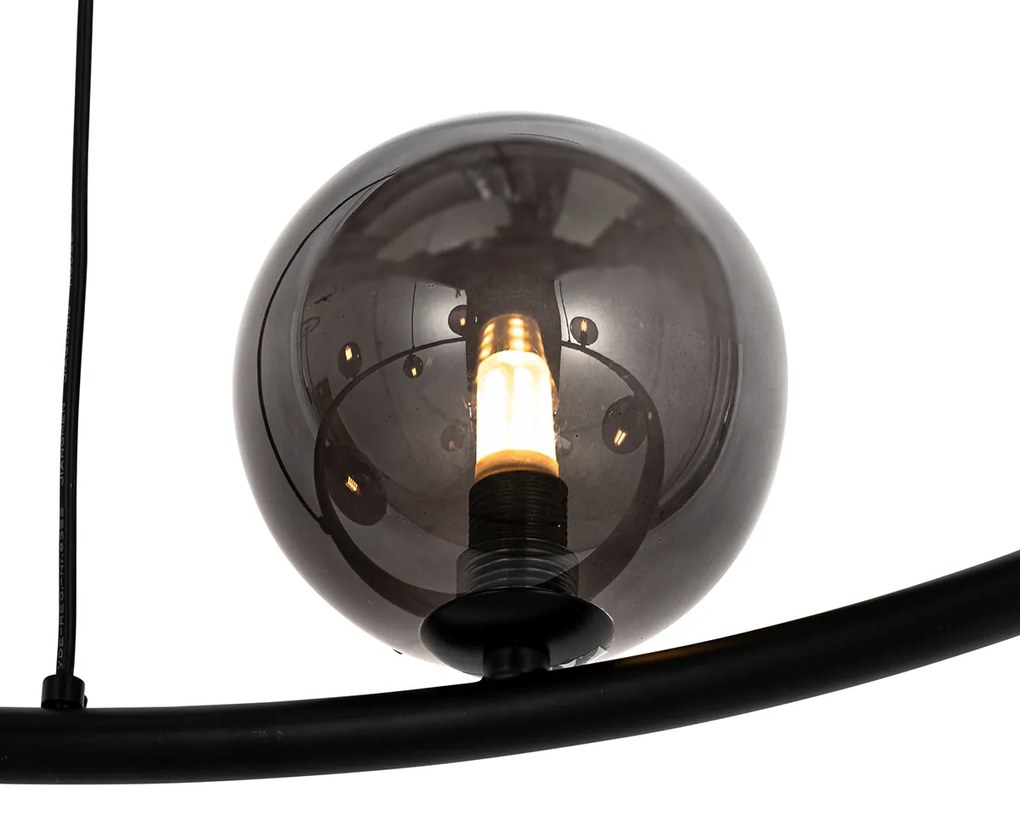 Czarna lampa wisząca z przydymionym okrągłym szkłem 8-świateł - MonacoDesignerski Oswietlenie wewnetrzne