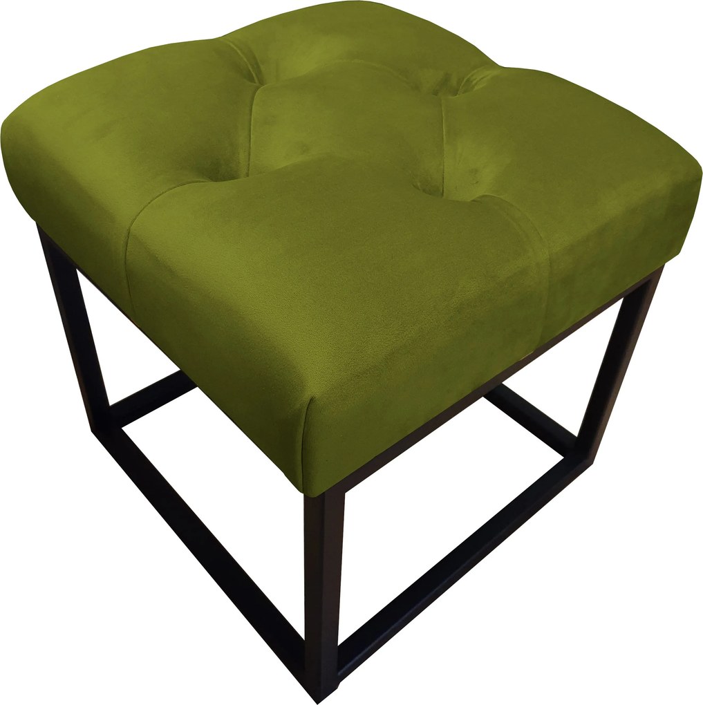 Pufa CHESTERFIELD tkanina Welur loft ławka podnóżek metal : Kolor Stelaża - Czarny , Kolor tkaniny - VELVET - BL75, Typ tkaniny - Velvet