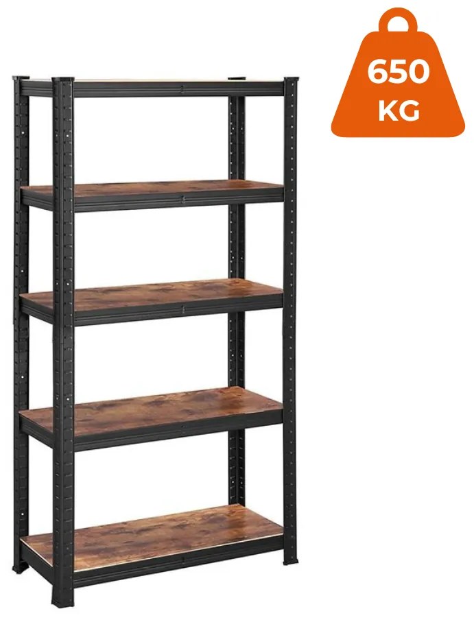 Regał DUSTY, 5 półek, max 650kg, czarna/brązowa SongmicsHome