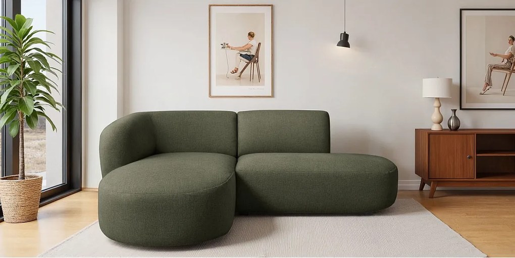 Narożnik w kształcie L Luna, tkanina Lins, Zielony, Lewy