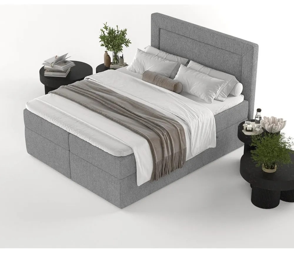 Szare łóżko boxspring ze schowkiem 140x200 cm Imagine – Maison de Rêve