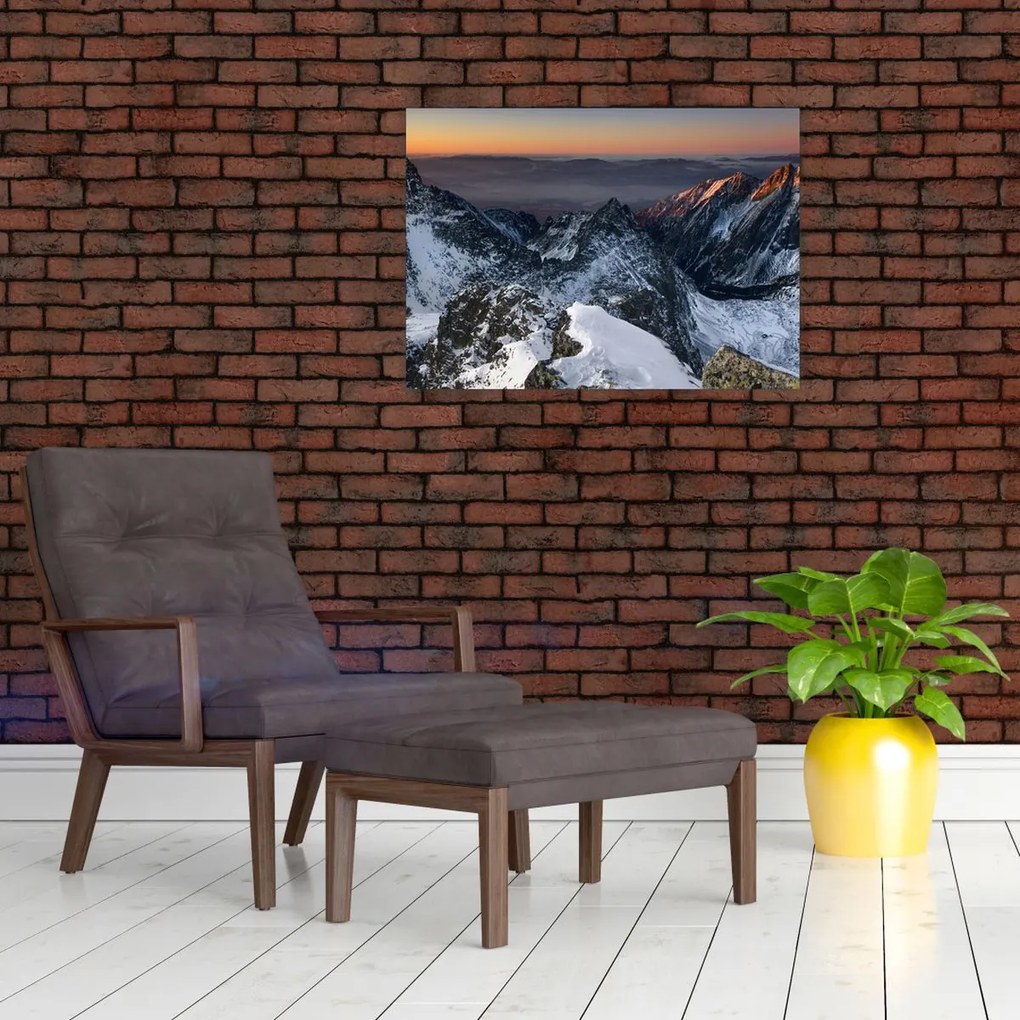 Obraz na szkle - Wschód słońca w górach (70x50 cm)