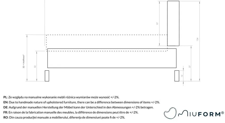 Szarozielone tapicerowane łóżko dwuosobowe ze stelażem 160x200 cm Eve – Miuform