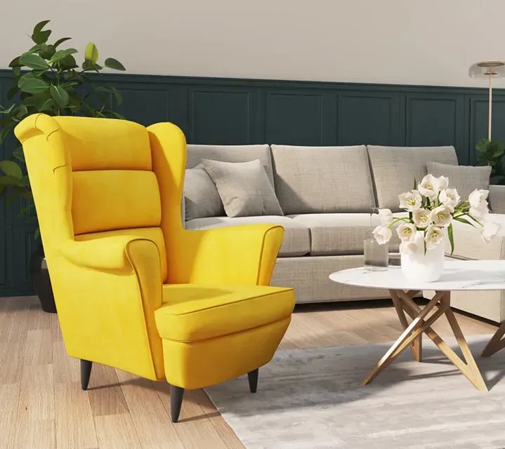 Musztardowy tapicerowany fotel uszak M1-C03