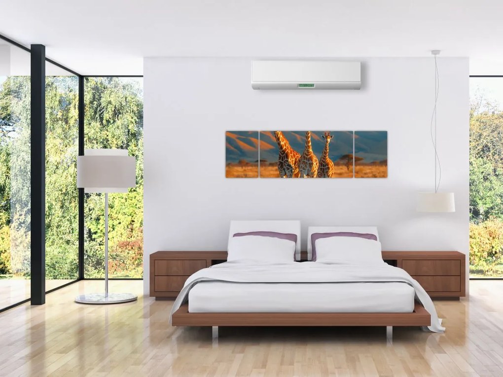 Obraz - Żyrafy na pastwisku (170x50 cm)