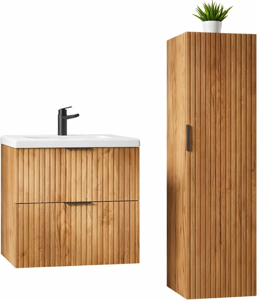 Komplet 2 łazienkowych szafek dąb craft złoty Z6-L42