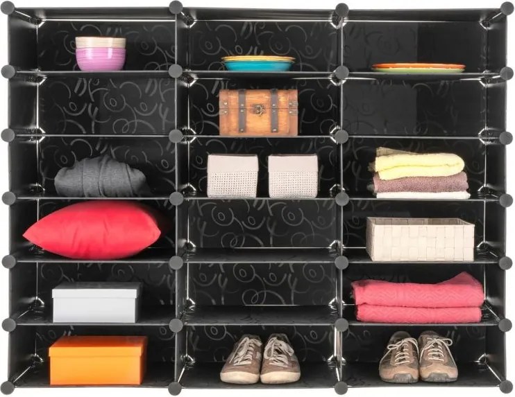 Czarny regał na buty - system wtyczek