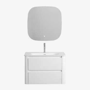 Zestaw Wiszących Mebli Łazienkowych Zintegrowany Z Umywalką Egerton Biała & Kwadratowa Lampa Led I Przeciwmgielna - Sklum