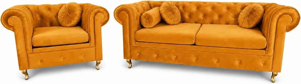 Zestaw wypoczynkowy z głębokim pikowaniem - sofa Chesterfield Prima 2 osobowa i fotel Prima