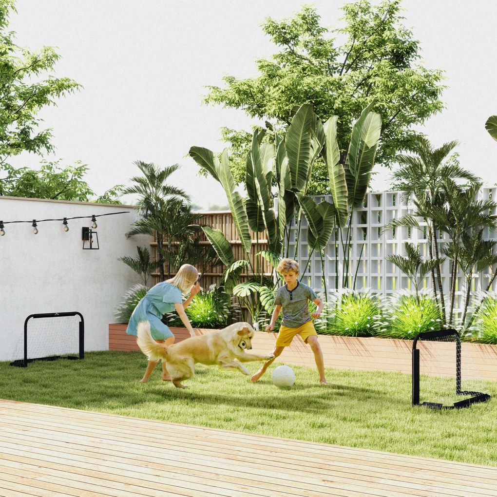 HOMCOM Zestaw Bram Piłkarskich, 2 Składane Minibramki, Rama Metalowa, Zestaw Narzędzi, 90 x 36 x 60 cm, Czarny