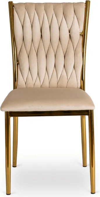 Krzesło Tapicerowane Plecione do Salonu DAN Kremowe Welurowe Nowoczesne Glamour