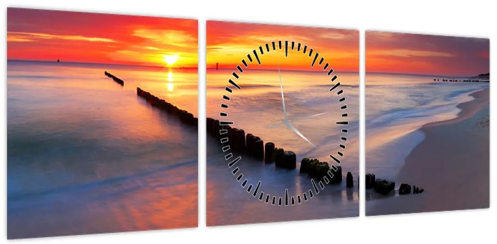 Obraz - Sunset, Baltic Sea, Poland (z zegarem) (90x30 cm)