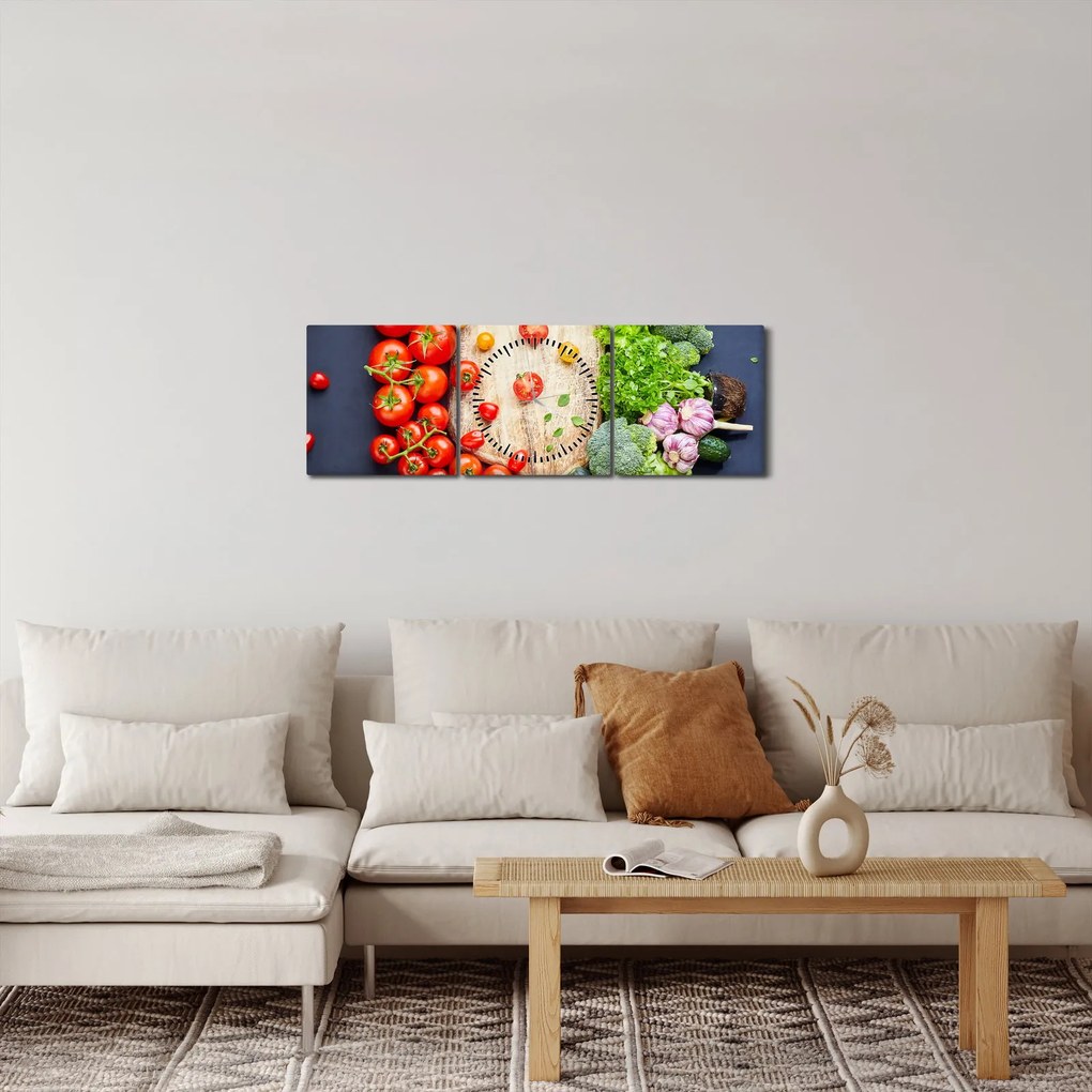 Obraz - Stół pełen warzyw (z zegarem) (90x30 cm)
