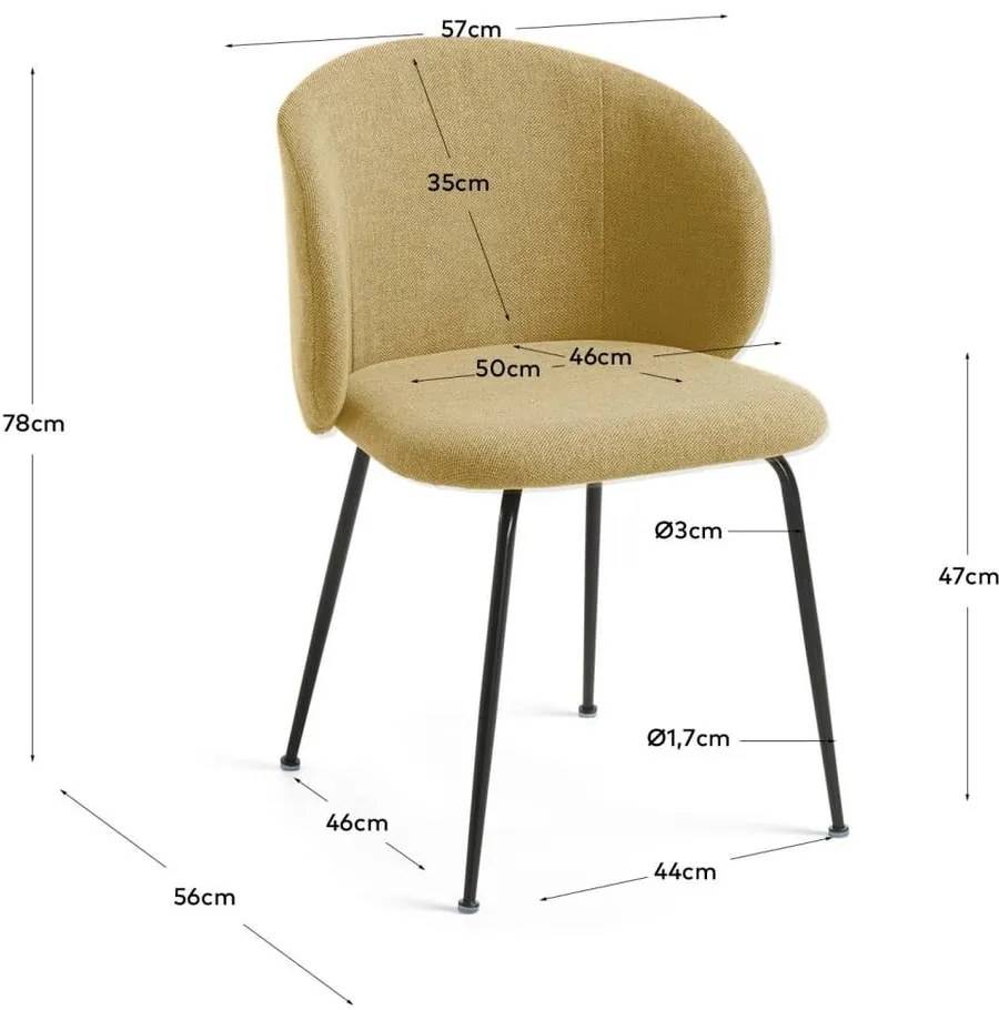 Musztardowy tapicerowany fotel jadalniany Minna – Kave Home
