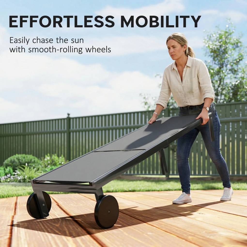 Outsunny Leżak Oddychający z 6-stopniową Regulacją Oparcia, Kółkami, Aluminiową Ramą | Aosom PL