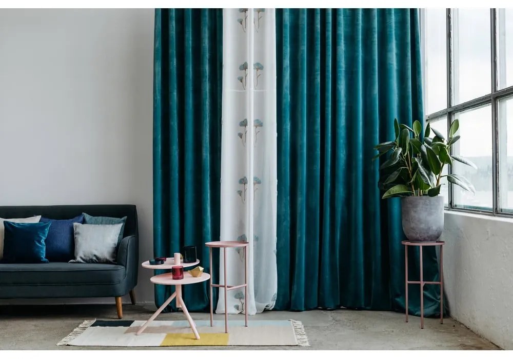 Biało-niebieska firanka 140x260 cm Elba – Mendola Fabrics