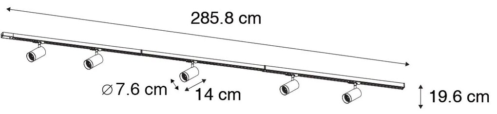Nowoczesny system szynowy z 5 reflektorami czarny 1-fazowy 7cm - Iconic Jeana Luxe Nowoczesny Oswietlenie wewnetrzne