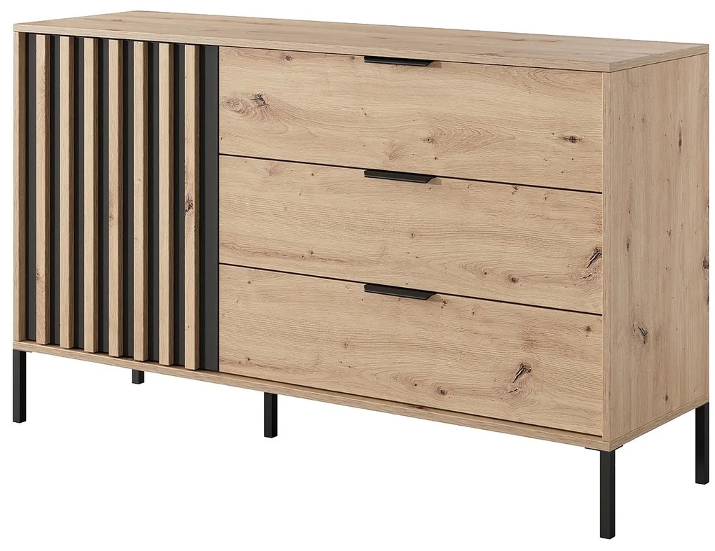 Komoda 1-drzwiowa z 3 szufladami - Naturalny i czarny - ARIADA